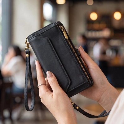 Etui téléphone Portefeuille Elégant coloris noir pour mobile Galaxy S