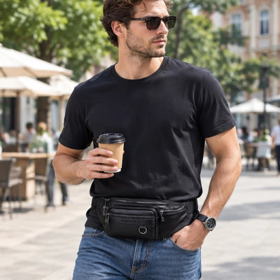 Sac banane homme Cuir Tendance, port confortable à la taille
