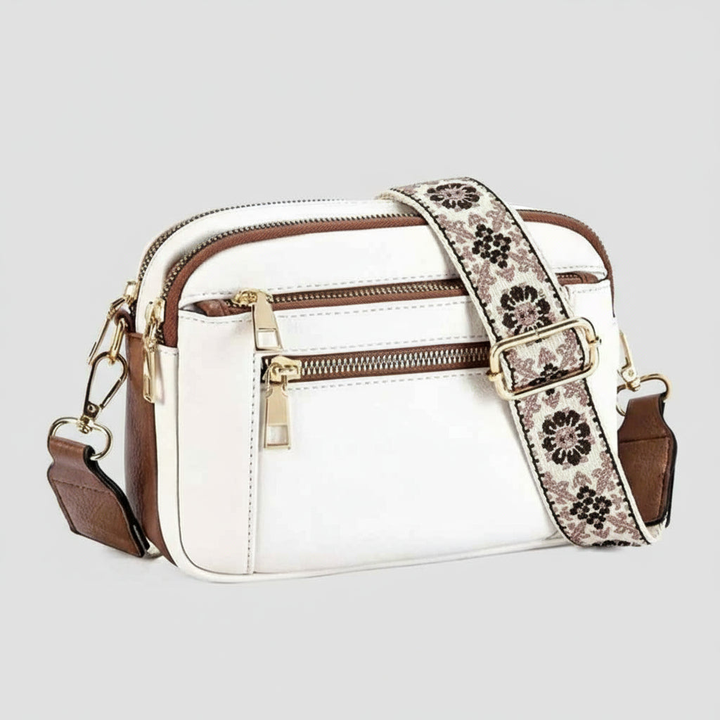 Sac bandoulière élégance pratique, couleur blanc avec touches brunes