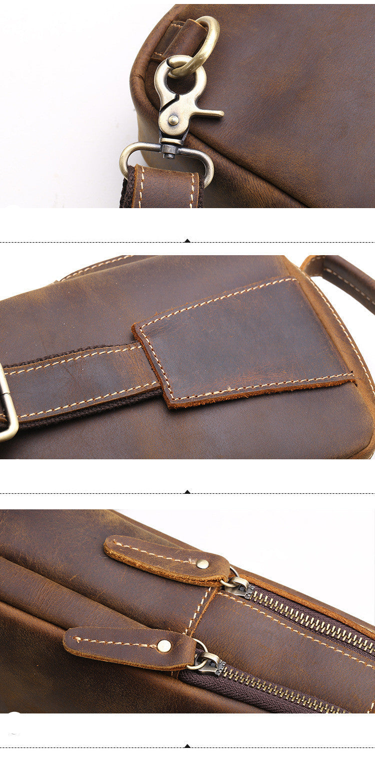 Système de fermeture sécurisé de la sacoche homme cuir et crochet métalliques vintage