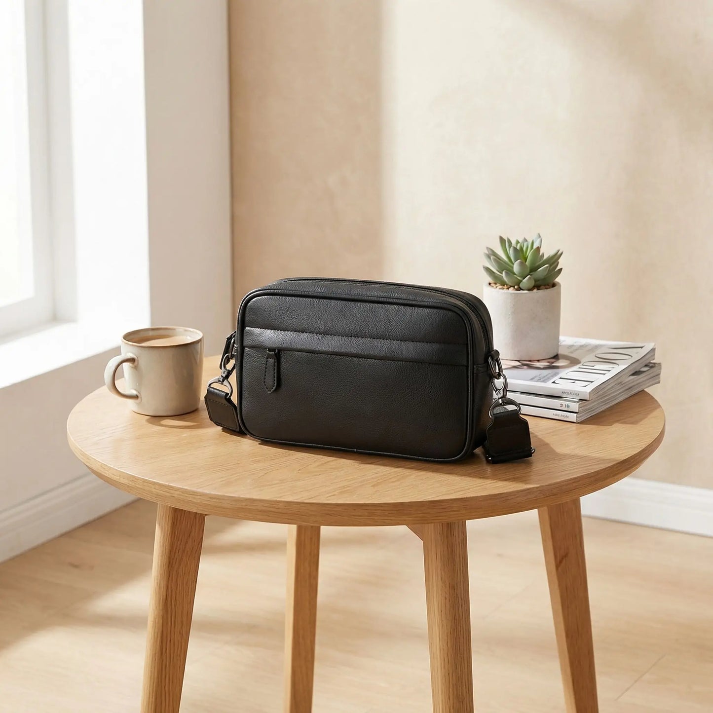 Sacoche homme élégante avec poche frontale zippée en cuir PU noir