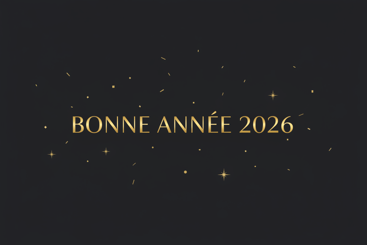 Bannière Bonne Année 2026 avec confettis sobres