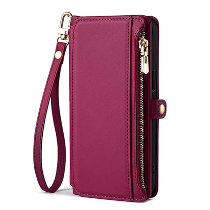 Etui téléphone Style Tout-en-Un, couleur bordeaux, sangle courte
