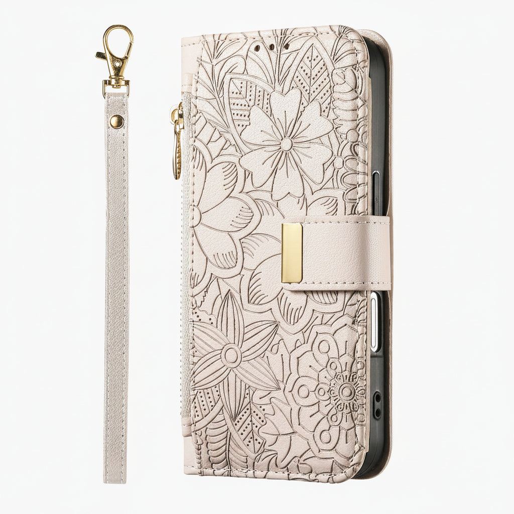 Etui téléphone Design Elégant en couleur gris clair avec sangle courte