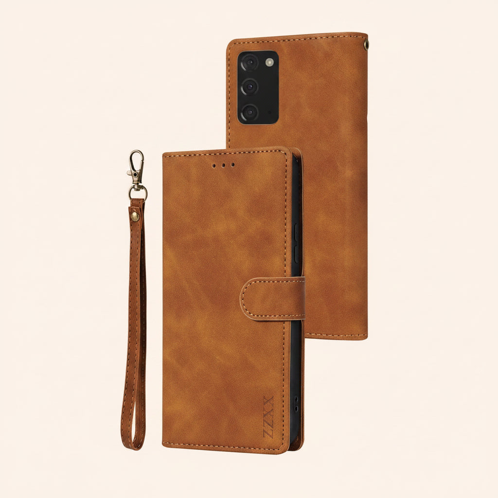 Etui téléphone Portefeuille Intégré en couleur marron clair, compatibilité pour Galaxy