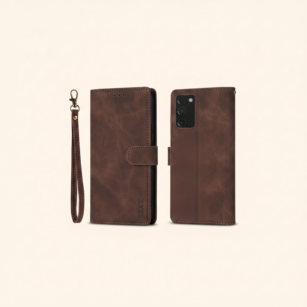 Etui téléphone Portefeuille Intégré en couleur marron foncé compatibilité pour Galaxy