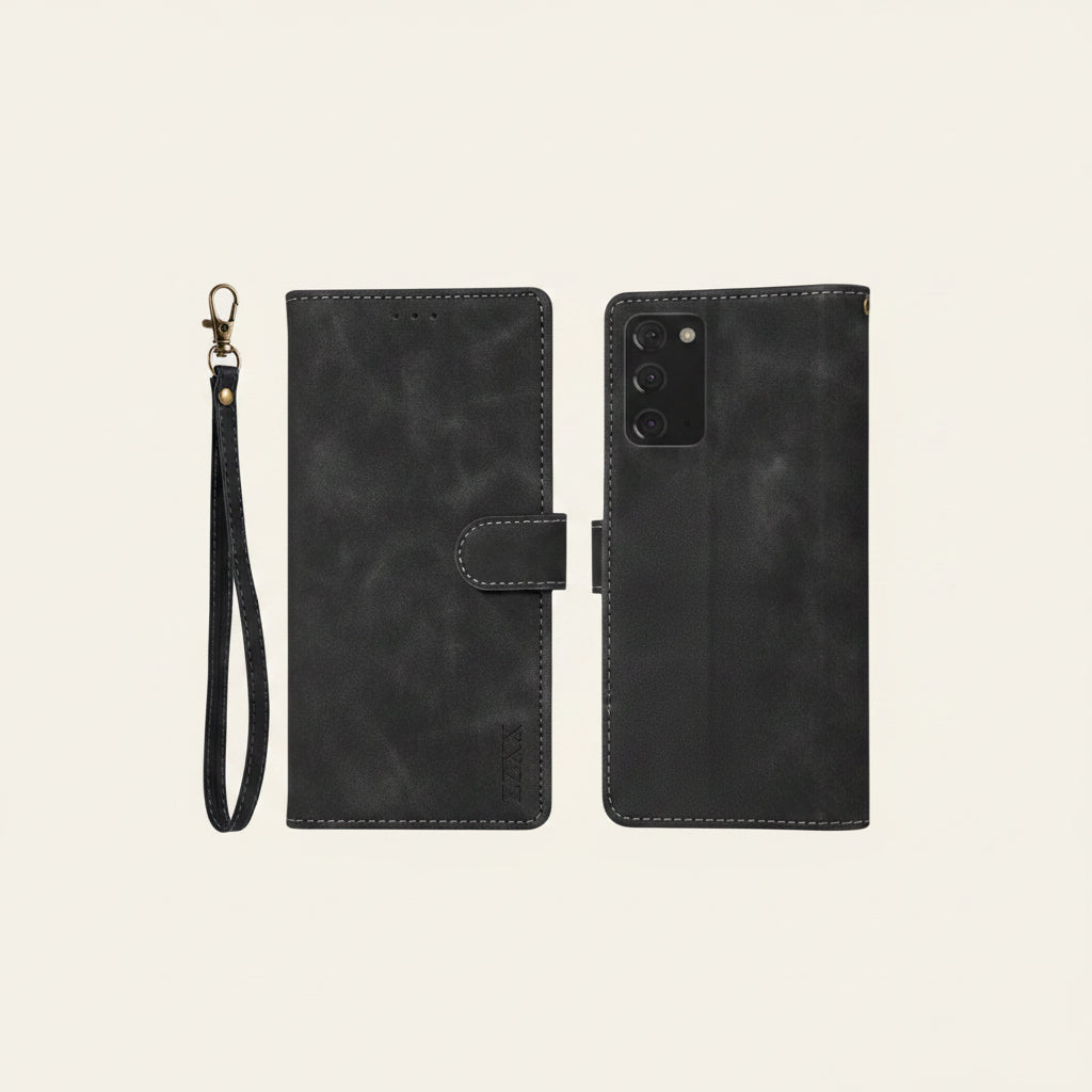 Etui téléphone Portefeuille Intégré en couleur noir compatibilité pour Galaxy