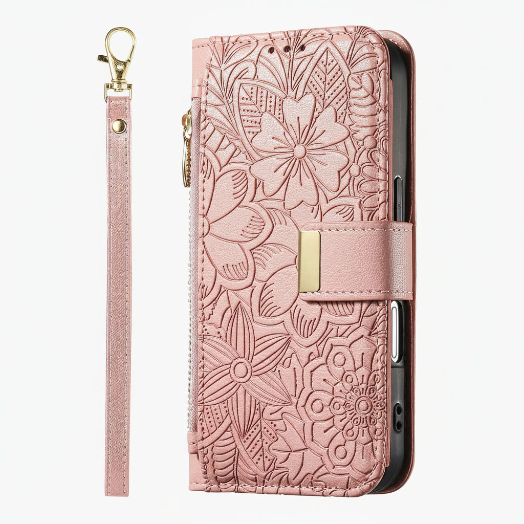 Etui téléphone Design Elégant de couleur rose avec courte sangle