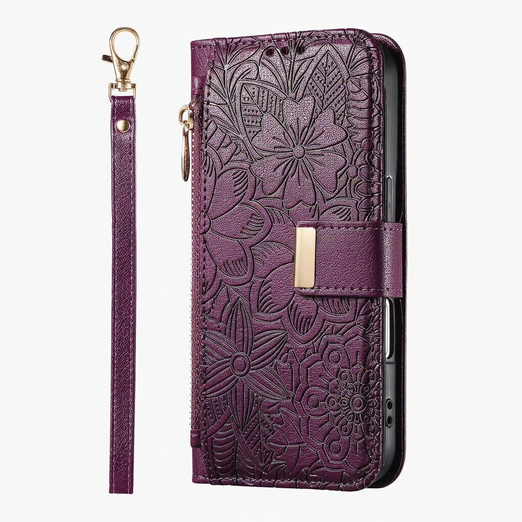Etui téléphone Design Elégant de couleur violet avec sangle courte