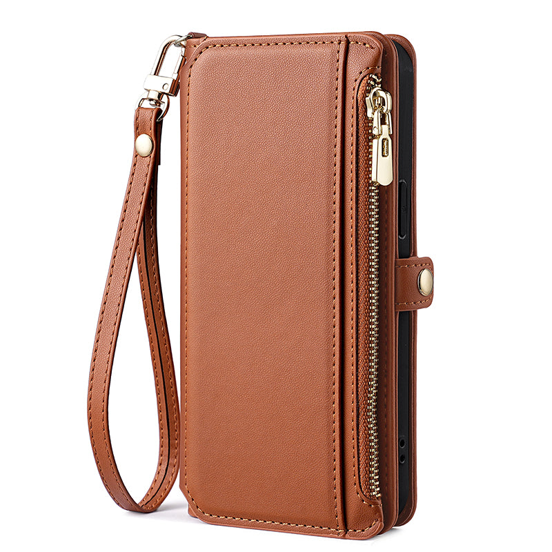 Etui téléphone Style Tout-en-Un, couleur marron, sangle courte