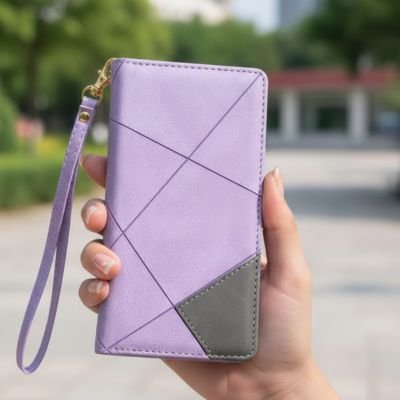 Etui téléphone  Elégance Lilas, matière synthétique en simili cuir texturée