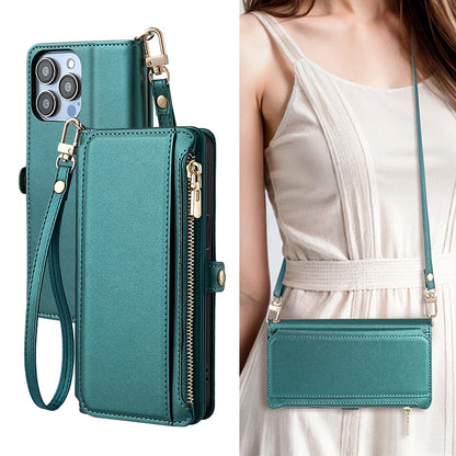 Etui téléphone Style Tout-en-Un, couleur vert canard, sangle longue