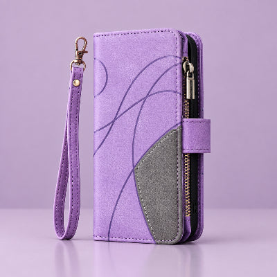 Etuis téléphone Multifonctions Samsung bicolor mauve et gris