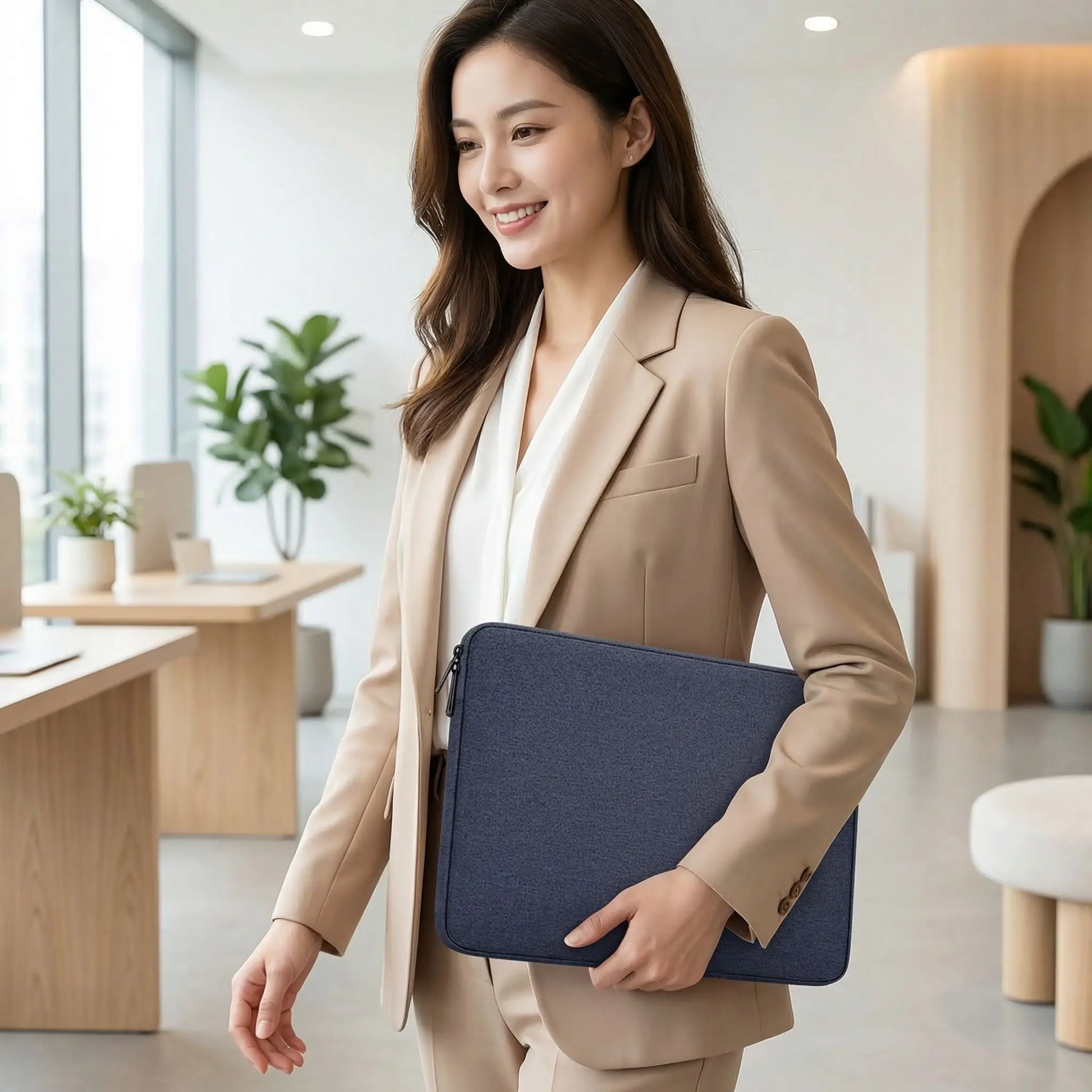 La housse ordinateur StyleProtect porté à la main par une femme 