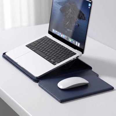 Pochette ordinateur cuir Elégance Discrète fonction convertible se transforme en support 