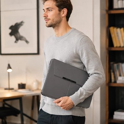 Pochette ordinateur cuir Polyvalente se transporte sous le bras
