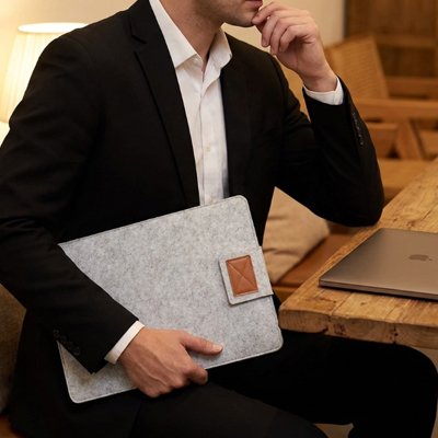 pochette ordinateur élégante en feutre de couleur gris clair / 11 , 13, 15 pouces
