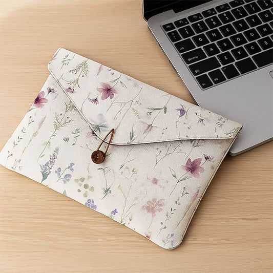 Pochette ordinateur Élégante Fleurie, style épuré et élégant avec motif botanique 
