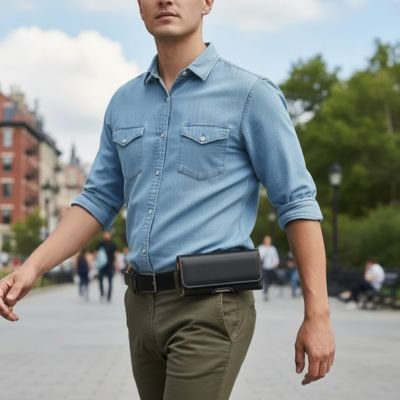 Pochette pour téléphone  Sobre & Elégante, en cuir noir offrant protection contre l'usure quotidienne