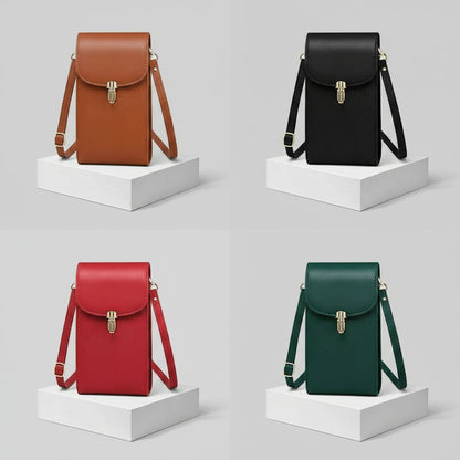 Pochette telephone en cuir véritable 4 couleurs disponibles noir marron vert rouge
