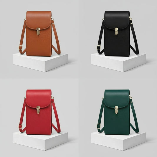 Pochette telephone en cuir véritable 4 couleurs disponibles noir marron vert rouge
