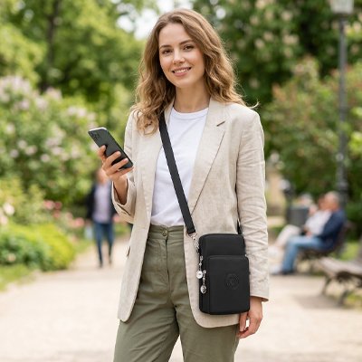 Pochette téléphone de couleur noir, tissus oxford 