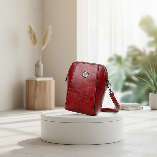 Pochette telephone féminine élégante avec symbole décoratif
