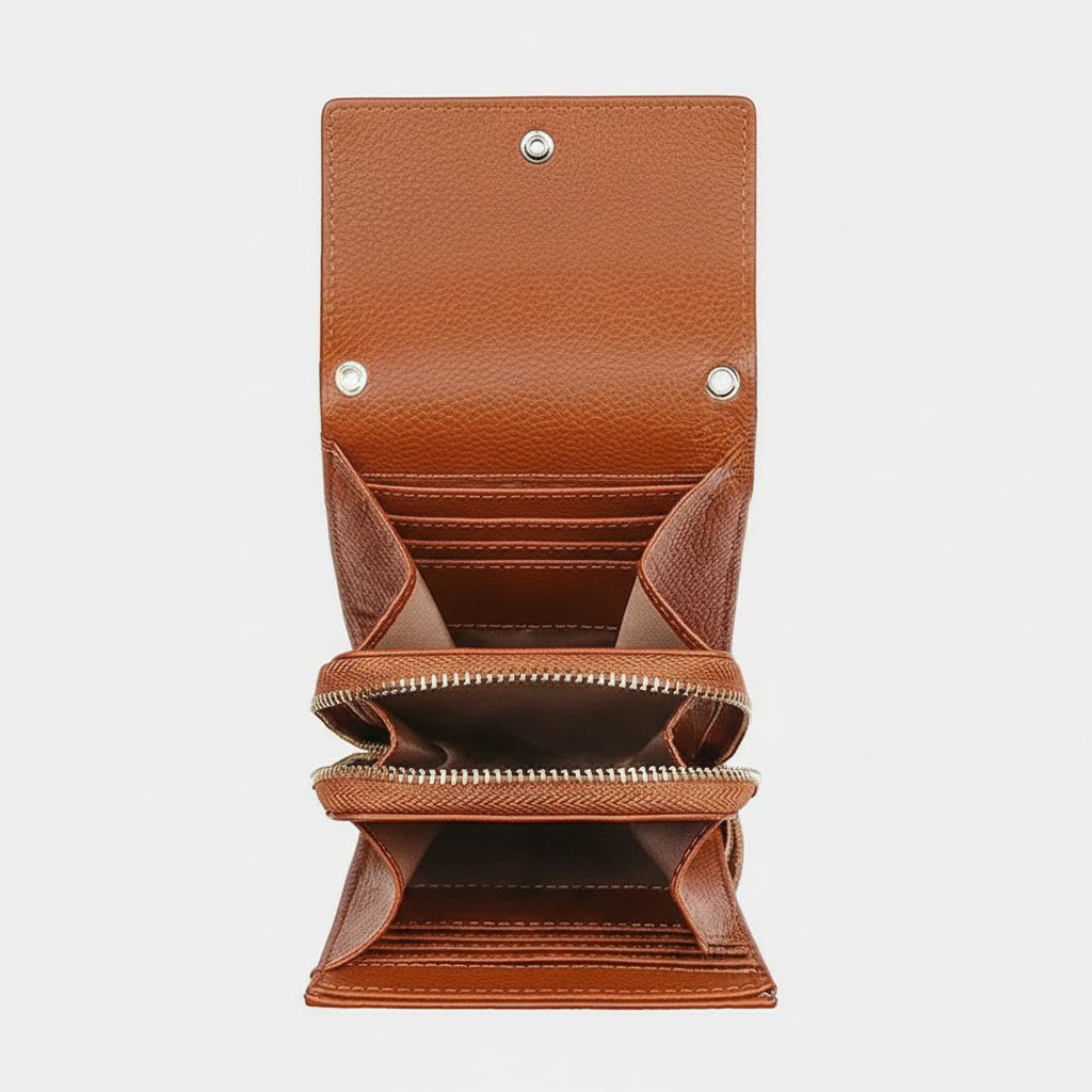 Intérieur pochette telephone cuir  8 emplacements cartes et poche zippée
