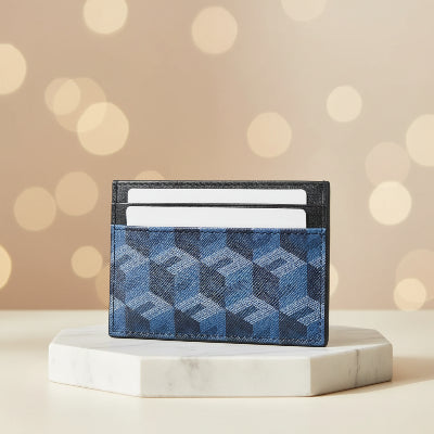Porte carte Design Géométrique cuir bleu