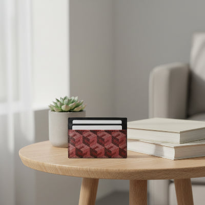Porte carte Design Géométrique en cuir rouge