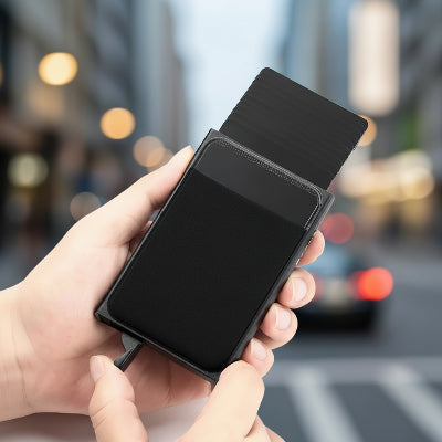Porte carte homme  Élégant Compact avec poussoir pour sortir les cartes