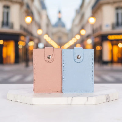 Porte carte Pastel Compact en rose et bleu
