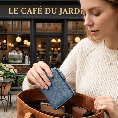 Portefeuille Élégant Compact, couleur bleu jean 
