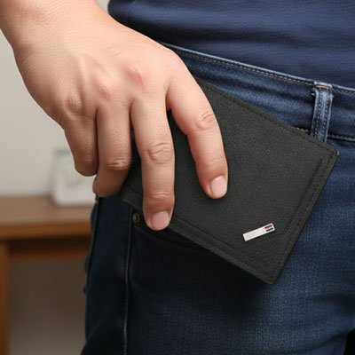 Portefeuille Élégant et Léger en  couleur noir, design fin qui se glisse facilement dans la poche 