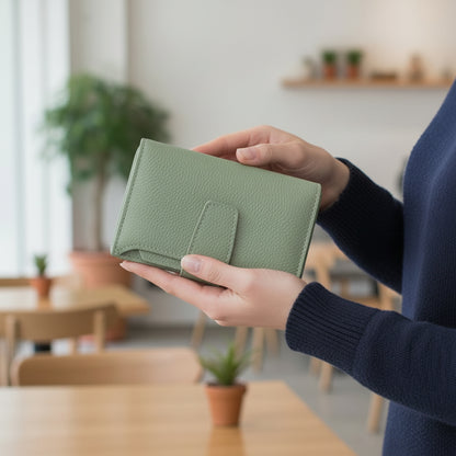 Portefeuille élégant de couleur vert en cuir
