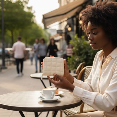 Portefeuille femme  Élégance Urbaine, coloris blanc cassé