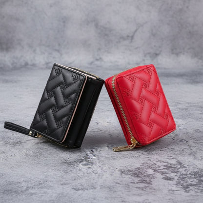 Portefeuille femme​ Premium Elégant  avec motif géométrique tissé en relief avec petits cœurs 