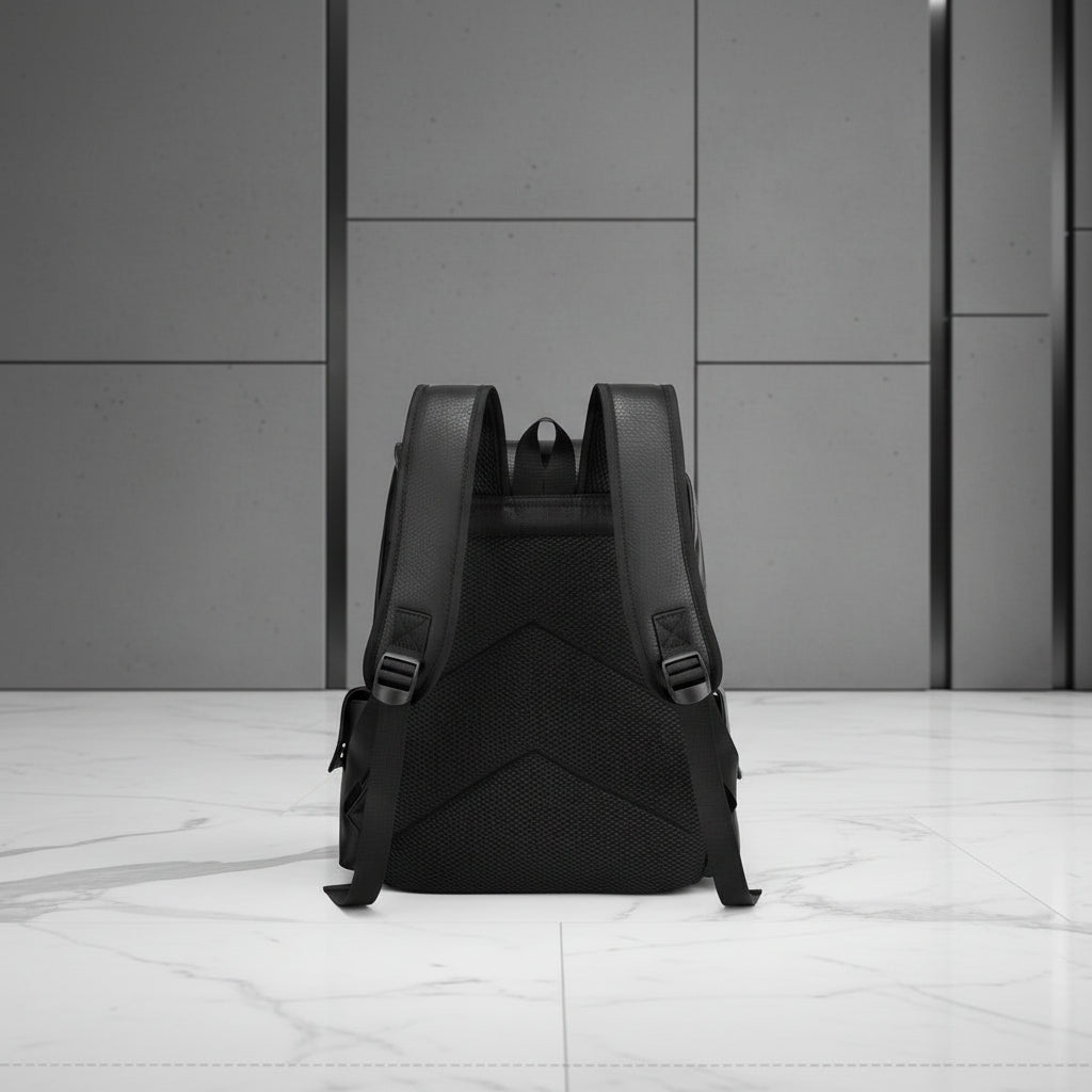 Vue arrière du sac à dos ordinateur  Rétro Style,avec dos rembourré respirant et bretelles ergonomiques