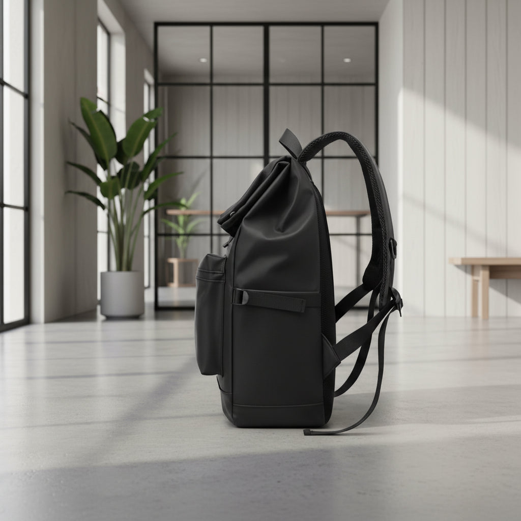 Vue de profil du sac à dos ordinateur résistant