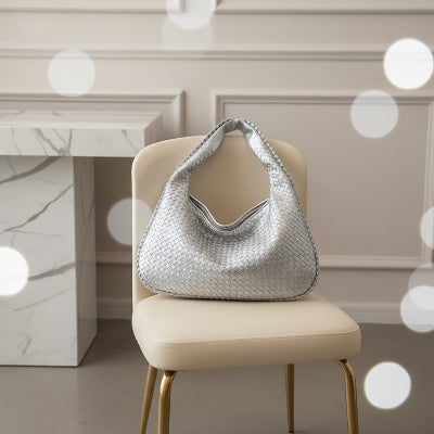 Sac à main bandoulière | Tissé Lumineux en coloris argent
