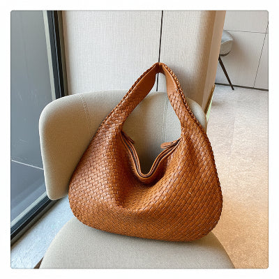 Sac à main bandoulière Tissé Élégant en similicuir marron
