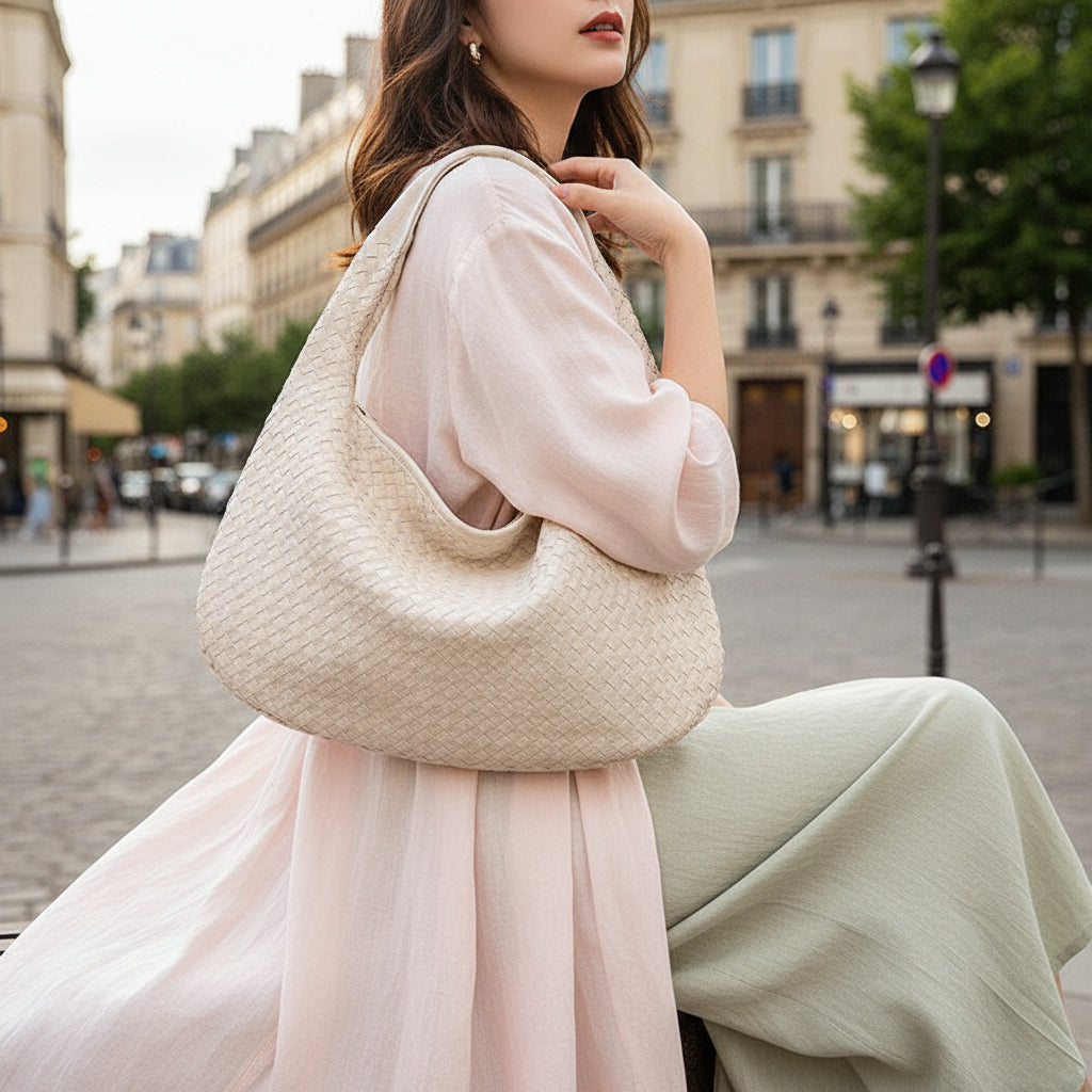 sac à main bandoulière Tissé Léger, porté à l 'épaule 