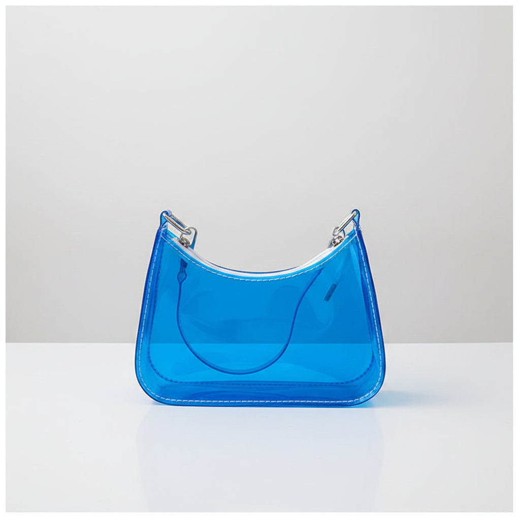 Sac à main femme bandoulière Transparent Fluo en bleu