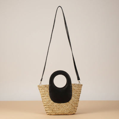 Sac à main femme bandoulière Paille Tressée en couleur noir