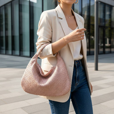 Sac à main femme bandoulière Style Tressé, porté au bras 