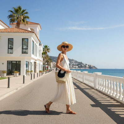 Sac à main femme bandoulière Paille Tressée porté à l épaule