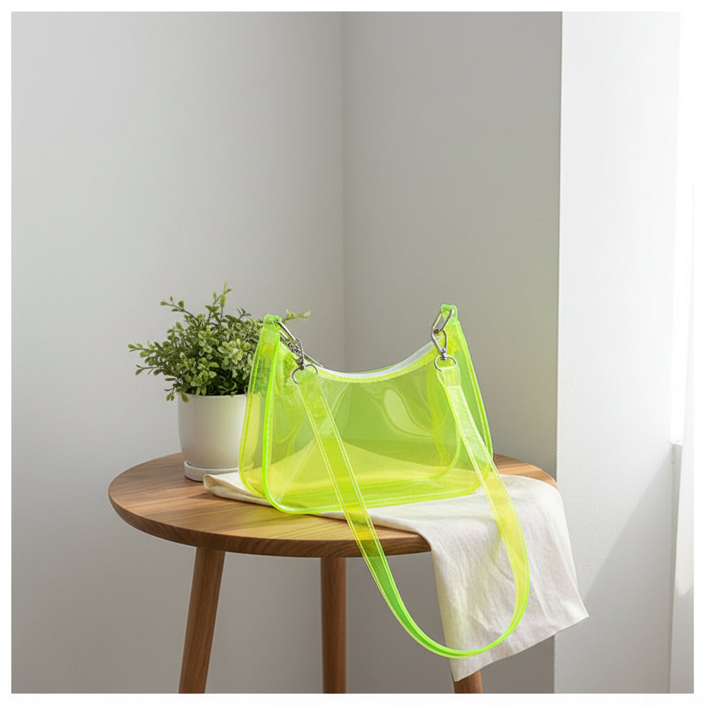 Sac à main femme bandoulière Transparent Fluo, tendance