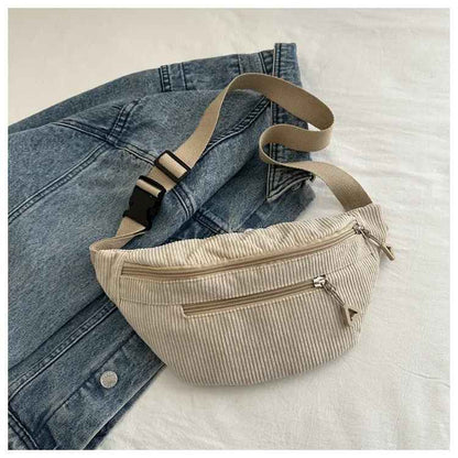 Sac banane femme couleur beige en velours côtelé