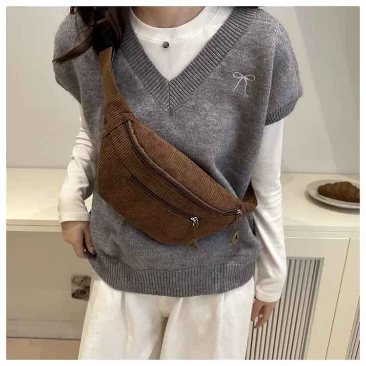 Sac banane femme en velours côtelé tendance- vue principale