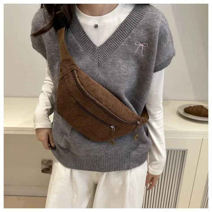 Sac banane femme en velours côtelé tendance- vue principale